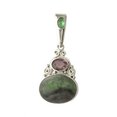 Fluorite, Amethyst, and Emerald Pendant