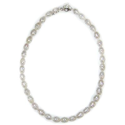 White Pearl Bead Necklace with Inliad Swarovski Crystals 18" + 2" Ext