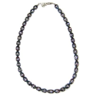 Grey Pearl Bead Necklace with Inliad Swarovski Crystals 18" + 2" Ext
