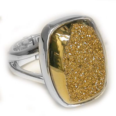 Gold Window Druzy Rectangle Ring