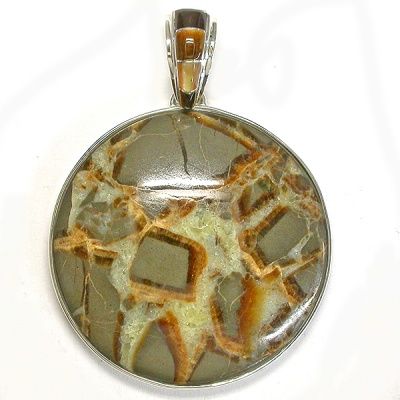 Septarian Marble Pendant with Tiger and Brown Shell Inlaid Bale