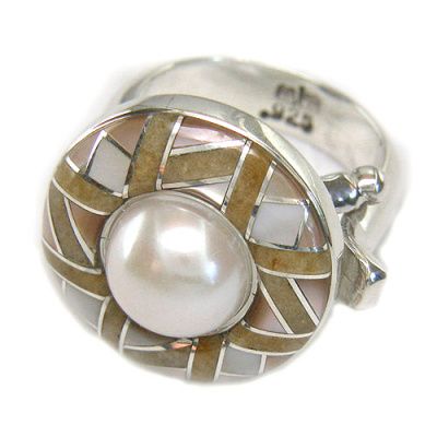 Pearl Ring with Multi Shell and Yellow Jasper Inlay