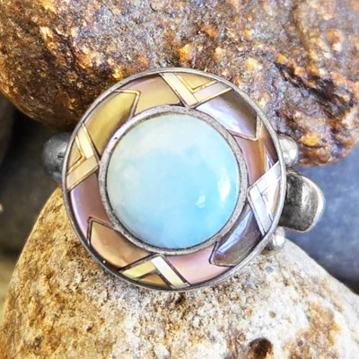 Larimar Ring with Multi Shell Inlay