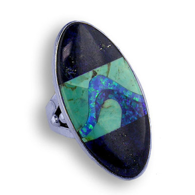 Lapis, Turquoise & Created Opal Inlay Ring