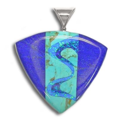 Lapis, Turquoise, Dark & Light Blue Opal Inlay Pendant