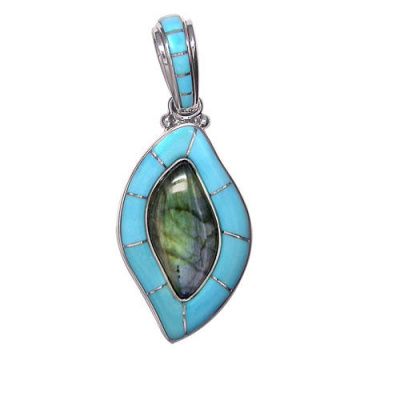 Labradorite & Sleeping Beauty Turquoise Inlay Pendant