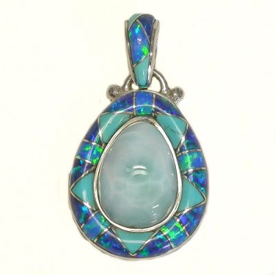 Larimar Pendant with Created Opal & Sleeping Beauty Turquoise Inlay