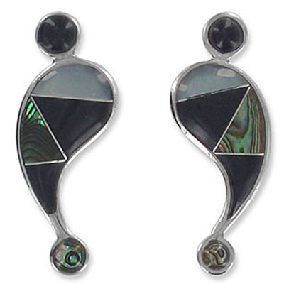 Sterling Silver Black & Grey Mother of Pearl and Paua Shell Inlay Post Earrings