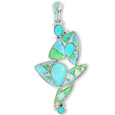 Sleeping Beauty Turquoise and Created Opal Inlay Pendant 