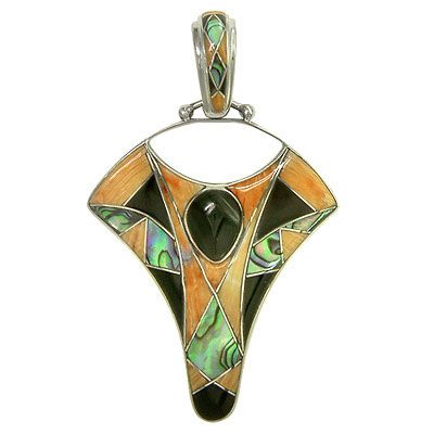 Onyx, Spiny Oyster & Abalone Shell Inlay Pendant
