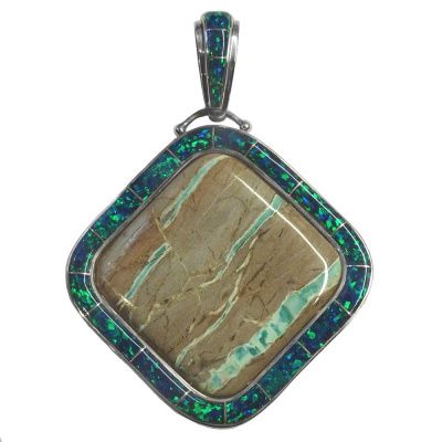 Variscite Jasper & Blue-Green Created Opal Inlay Pendant