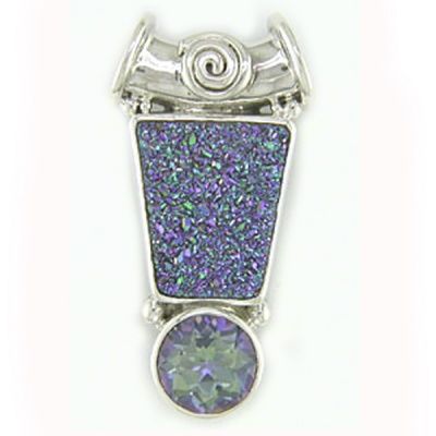 Green Druzy & Cassiopeia Topaz Pendant