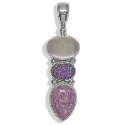 Titanium Moonstone, Purple Druzy & Charoite Pendant