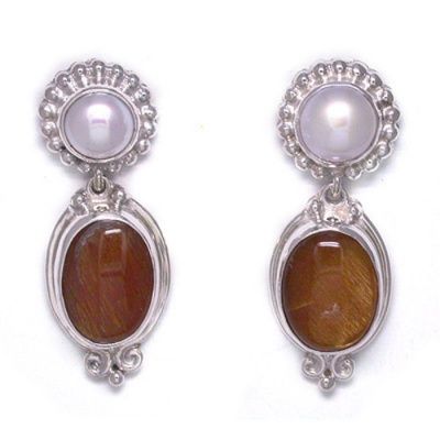 Pearl and Sunstone Post Earrings