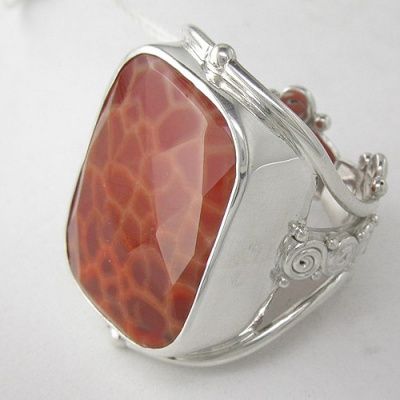 Sterling Silver Fire Agate Rectangle Ring