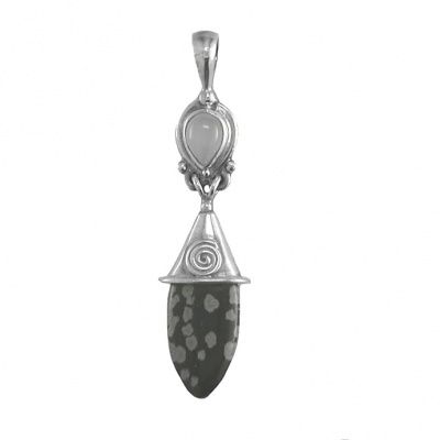 Snowflake Obsidian & Moonstone Pendant with Chain