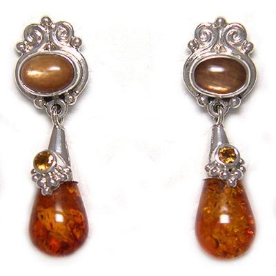 Amber, Sunstone and Citrine Silver Post Earrings