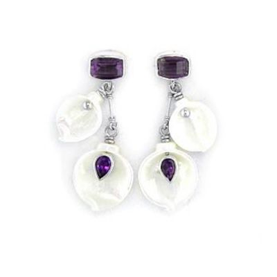 Mother of Pearl Lily Earrings with Amethyst