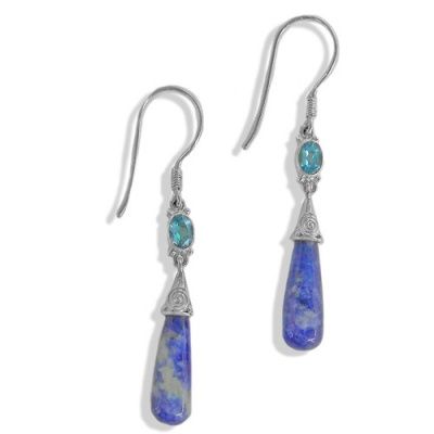 Sodalite and Blue Topaz Silver Dangle Earrings