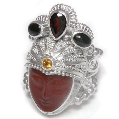 Red Jasper Goddess Ring with Garnet, Black Star & Citrine 