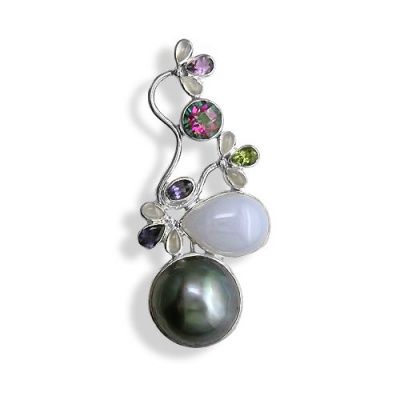 Mabe Pin-Pendant with Blue Chalcedony, Mystic Topaz, Amethyst, Peridot, Moonstone and Iolite