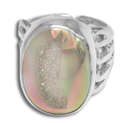 Sterling Silver Opalized Window Druzy Ring 