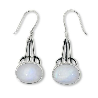 Sterling Silver Rainbow Moonstone Oval Earrings