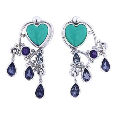 Turquoise Heart Earrings with Iolite, African Amethyst & Apatite