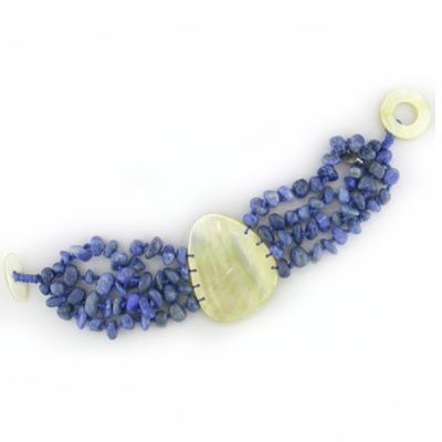 Lapis Bead Bracelet with Mother of Pearl Center