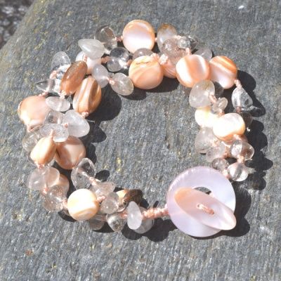 Pink Shell and Rutilated Quartz Beaded Bracelet