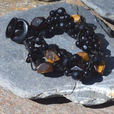 Tiger Eye and Onyx Twisted Bead Dracelet