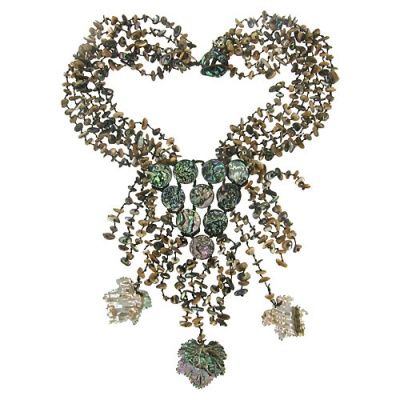 Abalone Shell Chips, Disks and Leaves Beaded Necklace