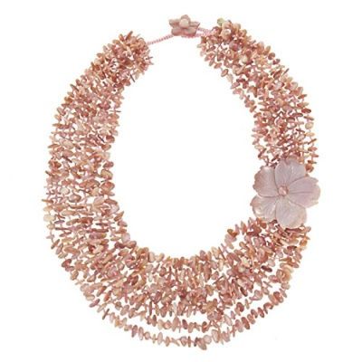 Pink Shell Bead Necklace with Pink Shell Flower