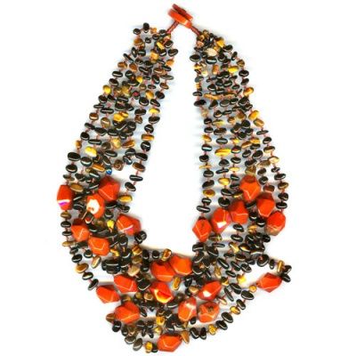 Onyx and Tiger Eye Beaded Necklace with Red Jasper