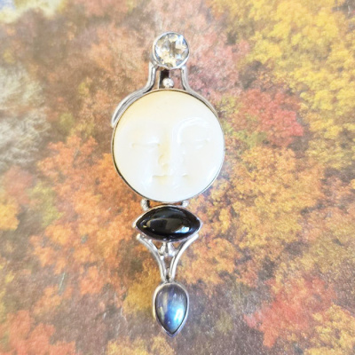 Goddess Pendant with White Topaz, Black Star Diopside and Labradorite