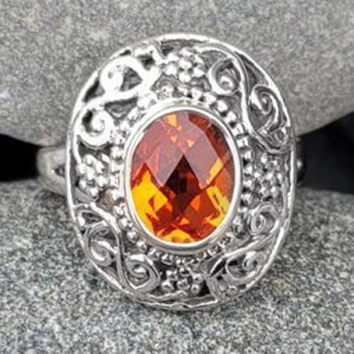 Sterling Silver One-of-a-Kind Celestial Orange Quartz Ring Sz. 8
