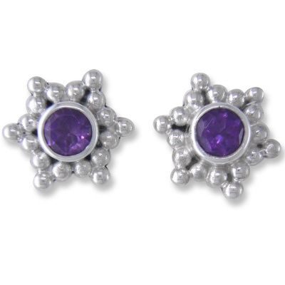 Amethyst Silver Post Earrings