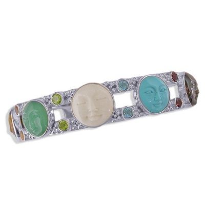 Sterling Silver Multi-Goddess and Gemstone Cuff Bracelet