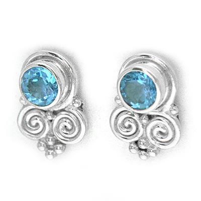Swiss Blue Topaz and Swirl Post Earrings