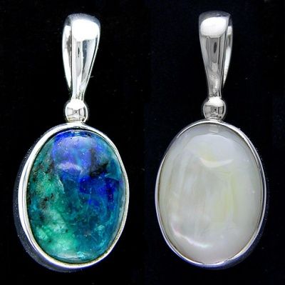 Bluebird Azurite and Mother of Pearl Reversible Pendant 