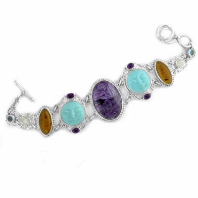 Charoite Bracelet with Turquoise Goddesses, Amber, Blue Topaz & Moonstone