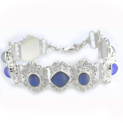 Sterling Silver Blue Titanium Backed Frosted Crystal Quartz Bracelet