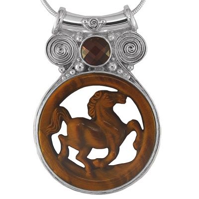Tiger Eye Horse Pendant with Garnet