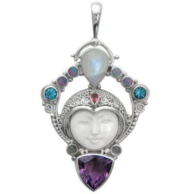 Goddess Pendant with Amethyst, Opal, and Rainbow Moonstone