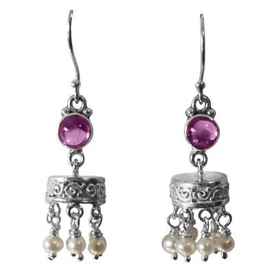 Pink Tourmaline and Pearl Dangle Earrings