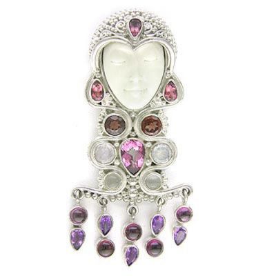 Stunning Goddess Pin-Pendant with Pink Tourmaline and Pink Topaz, Moonstone, Garnet and Rhodolite