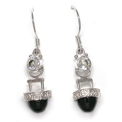White Topaz and Black Obsidian Dangle Earrings