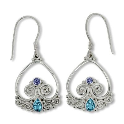 Handcrafted Sterling Silver Blue Topaz and Iolite Earring