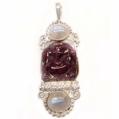 Sterling Ruby Ganesh and Rainbow Moonstone Pendant