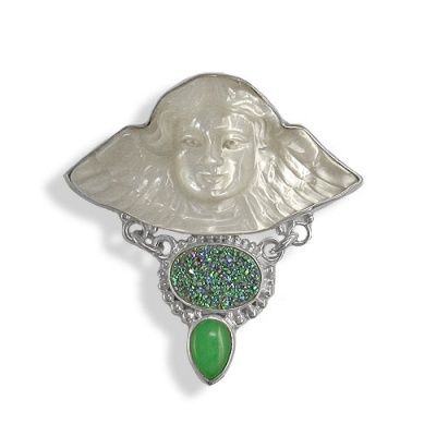Mother of Pearl Angel, Chrysoprase & Green Druzy Pin-Pendant